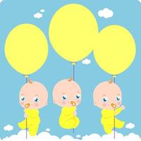 Babys mit Gelb Luftballons im das Himmel. Baby Dusche Party Neugeborene Baby. Vektor Illustration