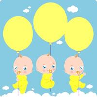 spädbarn med gul ballonger i de himmel. bebis dusch fest nyfödd bebis. vektor illustration