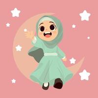 söt hijab flicka höjning hand vektor