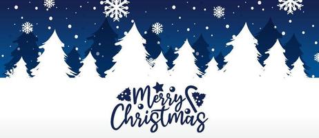 frohe weihnachten-banner mit weißer kiefernsilhouette vektor
