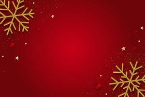 jul bakgrund med guld 3d snöflingor på röd bakgrund. vektor