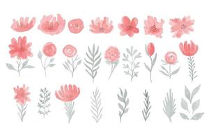 Vektor-Blumen-Aquarell-Set. bunte Blumenkollektion mit Blättern und Blumen. Frühlings- oder Sommerdesign für Einladungs-, Hochzeits- oder Grußkarten. vektor