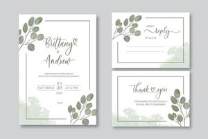 bröllop vektor blommig inbjudan tack, svar akvarell design set eukalyptus gröna blad elegant grönska.