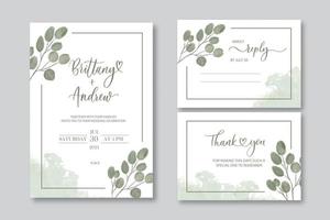 Hochzeit Vektor floral Einladung Einladung danke, Antwort Aquarell Design Set Eukalyptusgrün verlässt elegantes Grün.