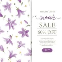 sommar försäljning banner med handritad vilda äng blommor klockor. blommönster design. vektor