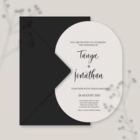 moderne Hochzeitseinladung, schwarze Hochzeitseinladungsschablone, Bogenform mit Schleierkrautschatten und handgemachter Kalligraphie. vektor