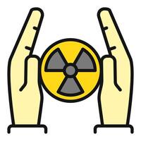 händer och strålning symbol vektor radioaktiv färgad ikon eller tecken