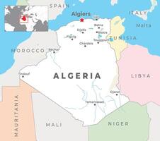 algeriet politisk Karta med huvudstad alger, mest Viktig städer med nationell gränser vektor