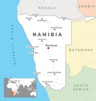 namibia politisk Karta med huvudstad windhoek, mest Viktig städer med nationell gränser vektor