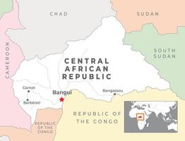 central afrikansk republik politisk Karta med huvudstad bangui, mest Viktig städer med nationell gränser vektor