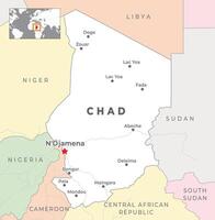 Tschad politisch Karte mit Hauptstadt Ndjamena, die meisten wichtig Städte mit National Grenzen vektor