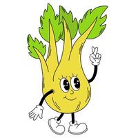 groovig Sellerie Gemüse. Hand zeichnen komisch retro Jahrgang modisch Stil Gemüse Karikatur Charakter. Gekritzel Comic Vektor Illustration