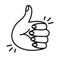 Hand gezeichnet Gliederung Gekritzel von Geste von OK, super, genehmigen, Erfolg, zustimmen, Ja. Zufriedenheit, exzellent, gut Arbeit, Leistung Konzept. Hand zeigen Symbol okay mit Finger isoliert auf Hintergrund. vektor