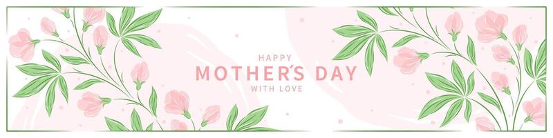 Mutter Tag horizontal Banner mit Blumen im Pastell- Farben und Text. Vektor Illustration