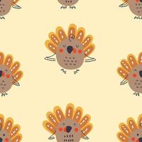 Thanksgiving handgezeichnetes nahtloses Muster mit Truthähnen. vektor