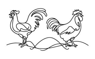 ai genererad kontinuerlig ett linje teckning kyckling eller höna översikt klotter linjär vektor på vit bakgrund