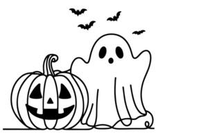 ai genererad ett kontinuerlig svart linje teckning av pumpa och spöke halloween begrepp översikt klotter vektor illustration på vit bakgrund