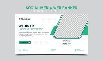 Geschäft Webinar Konferenz Konzept Banner Vorlage oder Sozial Medien horizontal Banner. Leben Konferenz Banner Design Vorlage Design. vektor