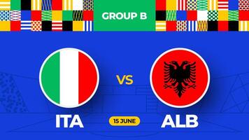 Italien mot albania fotboll 2024 match mot. 2024 grupp skede mästerskap match mot lag intro sport bakgrund, mästerskap konkurrens vektor