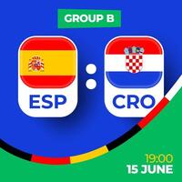 Spanien mot kroatien fotboll 2024 match mot. 2024 grupp skede mästerskap match mot lag intro sport bakgrund, mästerskap konkurrens vektor