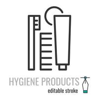 hygien Produkter linje ikon. personlig vård symbol. hygien kit pictogram.hotell toalettartiklar tecken. vektor grafik illustration eps 10. redigerbar stroke