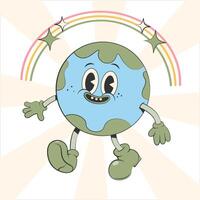 glücklich süß Erde Planet Charakter.einfach retro Karikatur Maskottchen zum Poster, Banner, Grafik print.y2k groovig Erde Tag, speichern Grün Planet und Ökologie Konzept. Vektor Illustration eps 10