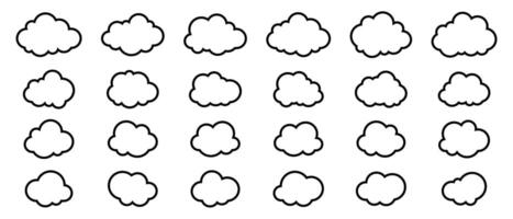 schwarz Linie Wolke Symbole auf Weiß Hintergrund vektor