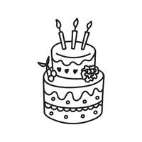 Single Kuchen mit Kerzen. Hand gezeichnet Gekritzel Vektor Illustration