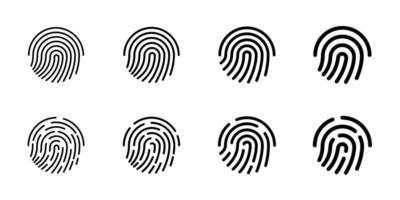 användare finger skanna ikon uppsättning. fingeravtryck Rör biometrisk id symbol samling. modern konto tumavtryck Identifiering säkerhet tecken. användare igenkännande scanner bricka. svart linjär isolerat vektor logotyp
