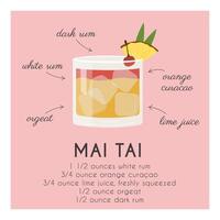 Mai tai Cocktail Garnierung mit Ananas Scheibe und Kirsche. klassisch alkoholisch Getränk Rezept mit Zutaten. Sommer- Aperitif Platz Poster. minimalistisch Banner mit alkoholisch trinken. Vektor Illustration