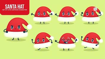 uppsättning av söta santa hatt seriefigur med olika poser premium vektor
