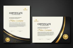 Luxus Zertifikat Vorlage mit funkeln bewirken Dan Linien Gold scheinen auf Rahmen Hintergrund vektor