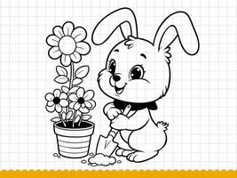 trädgård kanin kanin tecknad serie karaktär i svart och vit översikt. vektor
