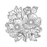Anemone. Anemonen . Illustration, Blume Tätowierung. Blumen im Boho Stil, Aufkleber auf ein Weiß Hintergrund. Clip Art, leer zum das Designer vektor