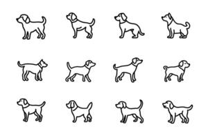 hund översikt ikoner. uppsättning av silhuetter av hundar. hund översikt ikoner. hundar från husdjur samling i linjär stil. vektor