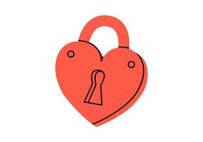 hand dragen söt tecknad serie illustration av stängd låsa i hjärta form. platt övergivenhet av de relation, ensamhet klistermärke i klotter stil. hjärtans dag ikon. bröllop svära. isolerat vektor