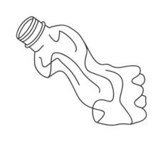 Hand gezeichnet süß Gliederung Illustration von zerknittert Plastik Flasche. eben Wasser Paket, Müll Umwelt Verschmutzung Design im Linie Gekritzel Stil. Ökologie Aufkleber, Symbol oder drucken. isoliert. vektor