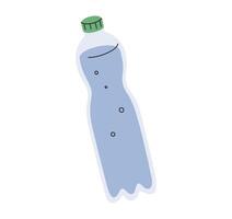 Hand gezeichnet süß Karikatur Illustration von Wasser Flasche. eben aqua im Plastik Verpackung im farbig Gekritzel Stil. rein aqua Aufkleber, Symbol oder drucken. isoliert auf Weiß Hintergrund. vektor