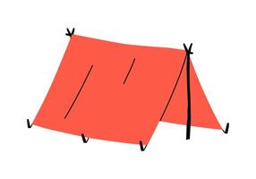 hand dragen söt tecknad serie illustration av camping presenning. platt utomhus- tält skydd klistermärke i färgad klotter stil. turism tak eller markis ikon med översikt. äventyr, vandring. isolerat. vektor