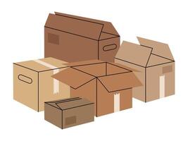 paket lugg. hand dragen kartong lådor, staplade frakt lådor, kartong lager låda stack platt illustration. rör på sig eller leverans begrepp vektor