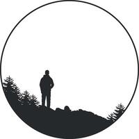 svart silhuett av en man i de bergen vektor