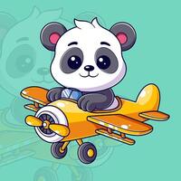 süß Panda Fahren ein Orange Flugzeug vektor