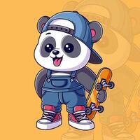 süß Panda will zu Skateboard vektor