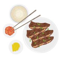 Illustration Logo Koreanisch Rippen Grill Galbi gui mit hinzugefügt Seite Gericht vektor