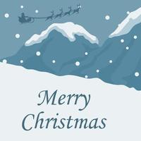 Frohe Weihnachtskarte von Bergen im Schnee mit Weihnachtsmann vektor