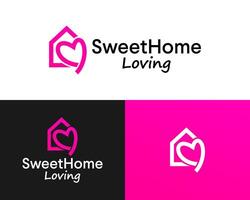 ein Logo zum Süss Zuhause Leben ist gezeigt mit ein Rosa Herz auf das Unterseite. vektor