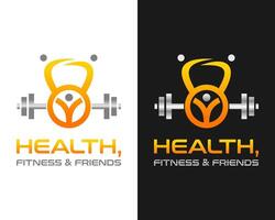 Körper Gesundheit Sport und Fitness Ausrüstung eine solche wie Kettlebells, Hanteln Logo Design. vektor