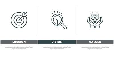 Mission Vision Werte Infografik Banner Vorlage Unternehmen Tor Infografik Design mit eben Symbol vektor