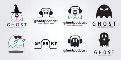 uppsättning bunt halloween logotyp ikon design inspiration med spöke illustration vektor