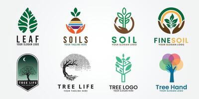 uppsättning bunt jord logotyp ikon design inspiration med blad och hand illustration vektor